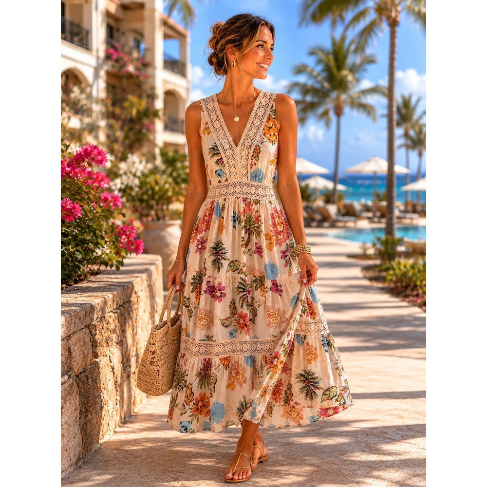Z & L Europe Vacation‎ Resortwear Beach Maxi Dress Size S